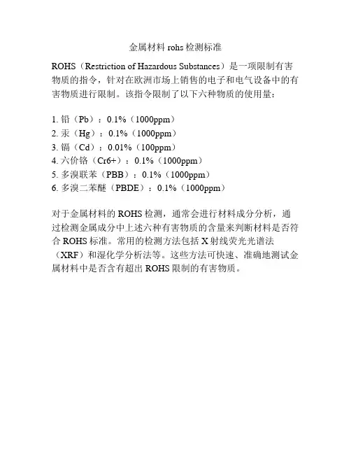 金属材料rohs检测标准
