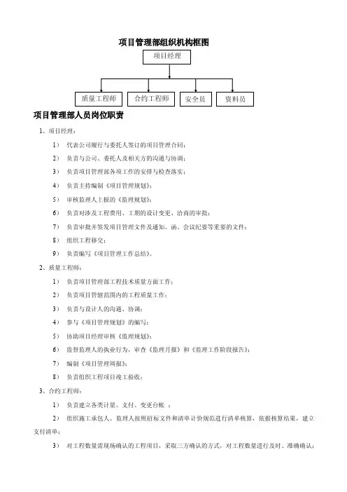 项目管理部岗位职责