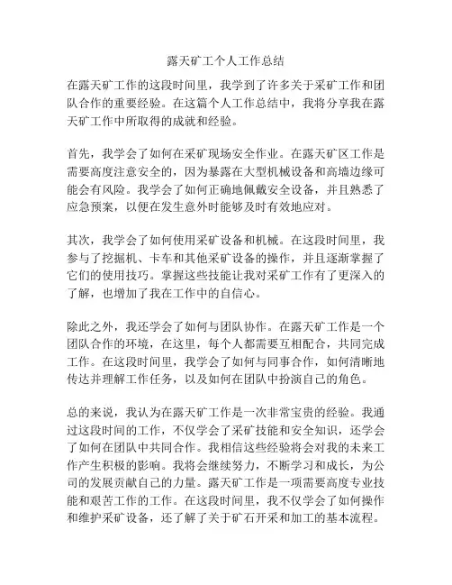 露天矿工个人工作总结