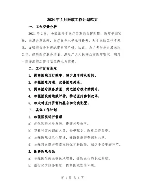 2024年2月医政工作计划范文