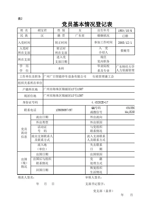 党员基本情况登记表