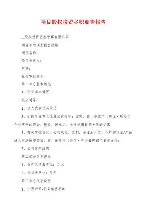 项目股权投资尽职调查报告