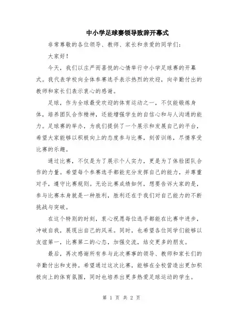 中小学足球赛领导致辞开幕式