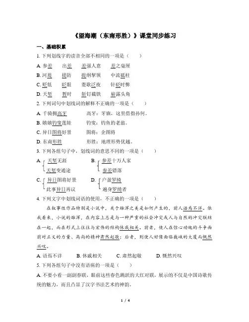 《望海潮(东南形胜)》课堂同步练习