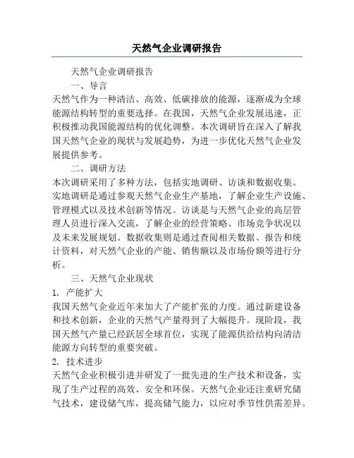 天然气企业调研报告