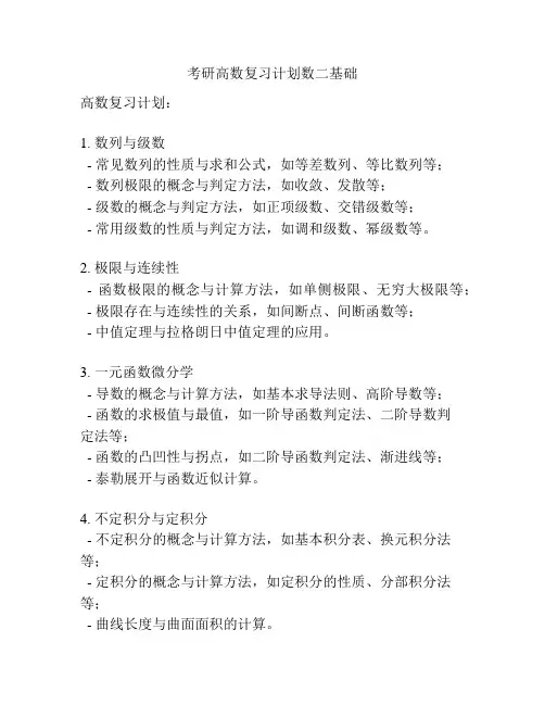 考研高数复习计划数二基础