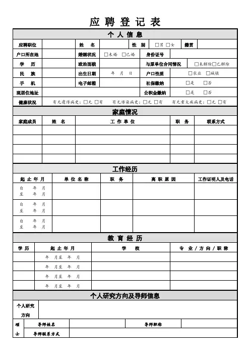 应聘登记表