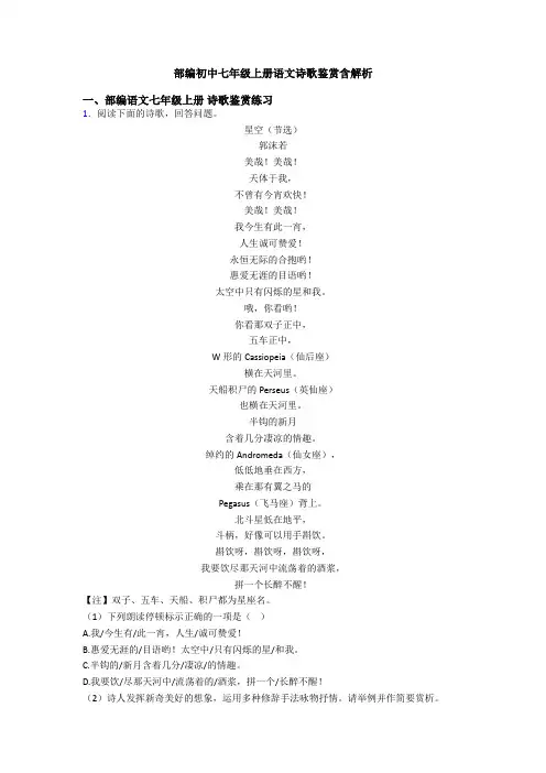 部编初中七年级上册语文诗歌鉴赏含解析