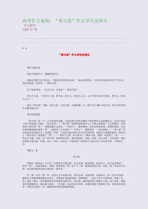 高考作文案例：“勇与畏”作文导写及例文(整理精校版)
