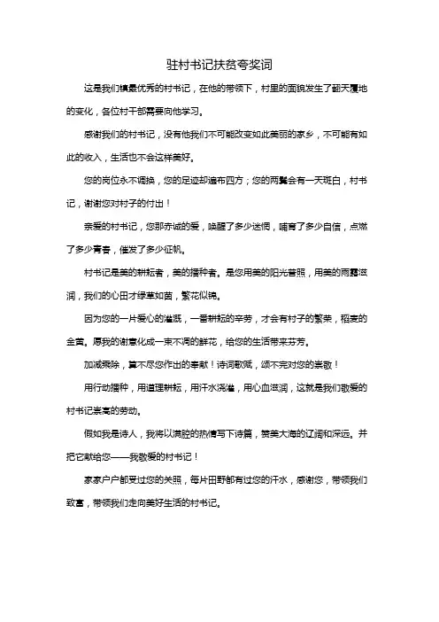 驻村书记扶贫夸奖词