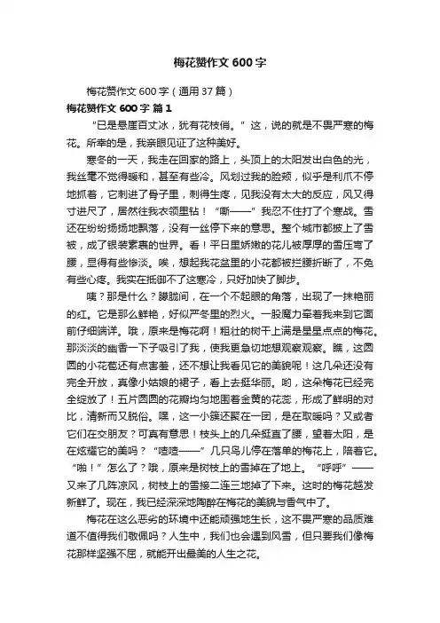 梅花赞作文600字（通用37篇）