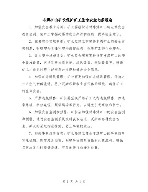 非煤矿山矿长保护矿工生命安全七条规定