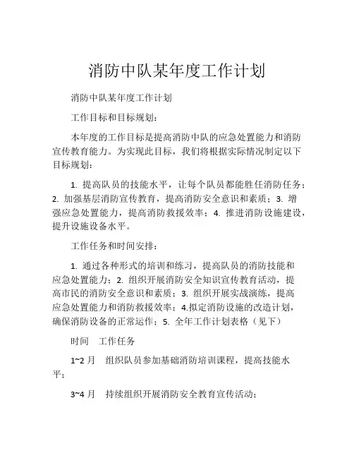 消防中队某年度工作计划