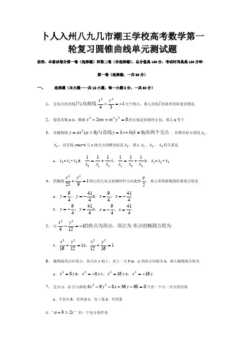 高考数学第一轮复习圆锥曲线单元测试题试题
