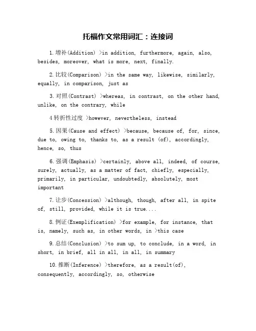 托福作文常用词汇：连接词