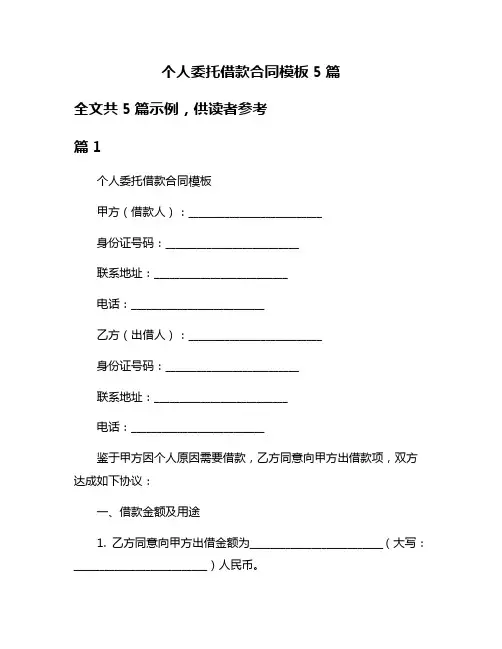 个人委托借款合同模板5篇