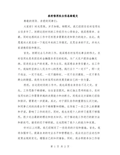 农村信用社主任总结范文