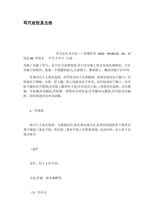 耳穴定位及主治