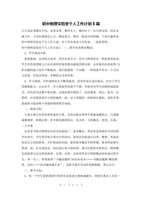 初中物理实验室个人工作计划5篇