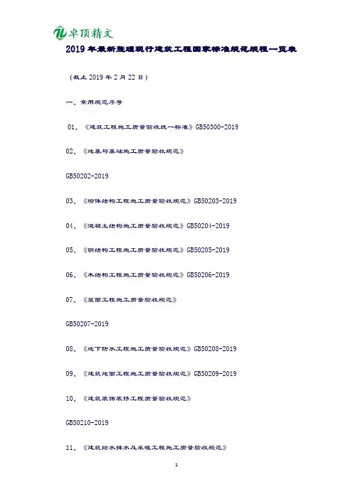 卓顶精文2019年最新整理现行建筑工程国家标准规范规程一览表