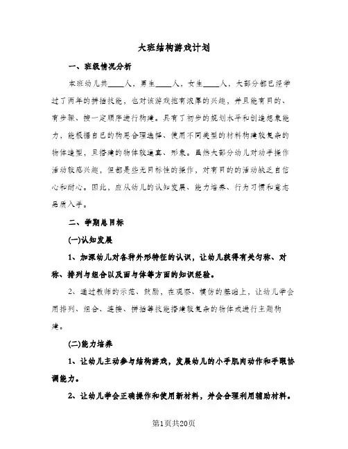 2024年大班结构游戏计划（4篇）