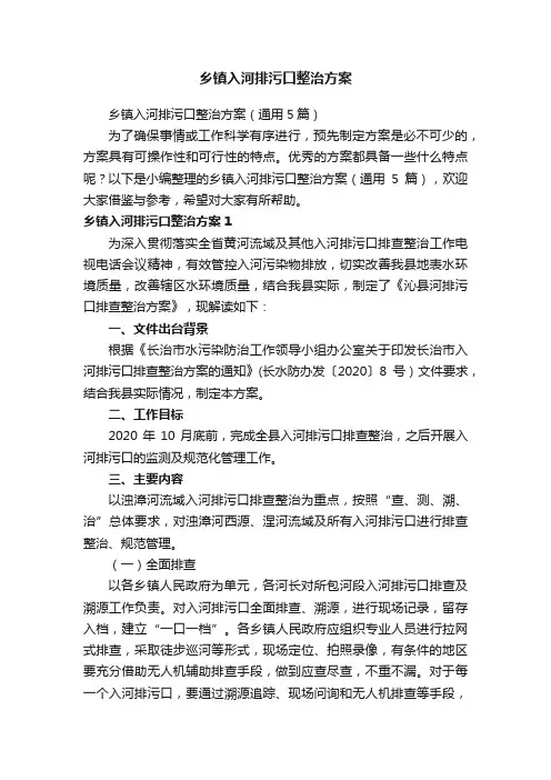 乡镇入河排污口整治方案（通用5篇）