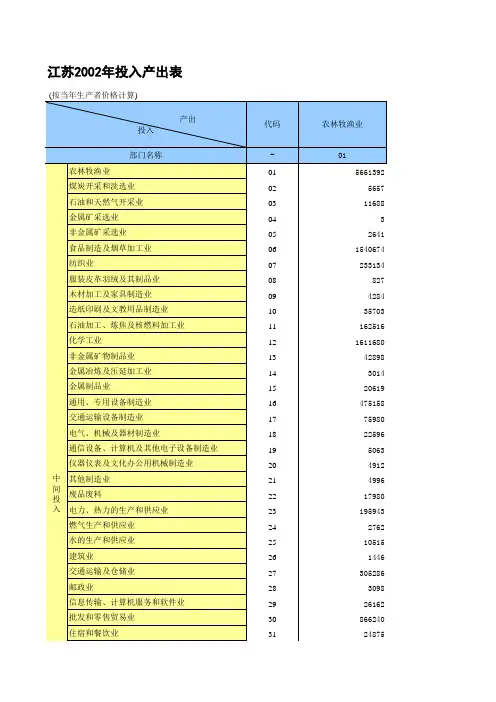 江苏2002投入产出表
