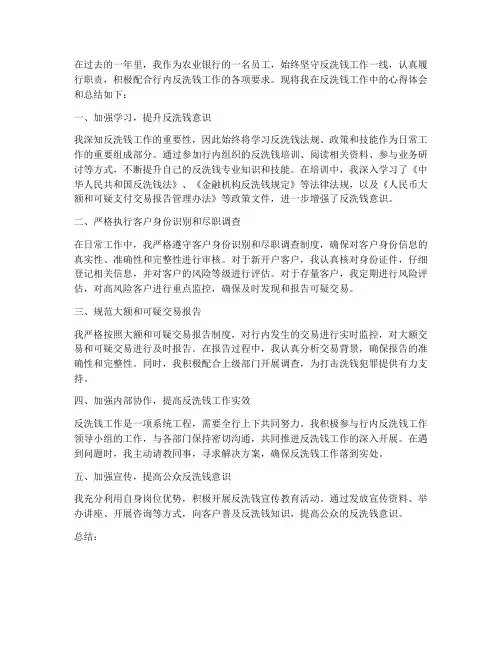 农行反洗钱个人工作总结