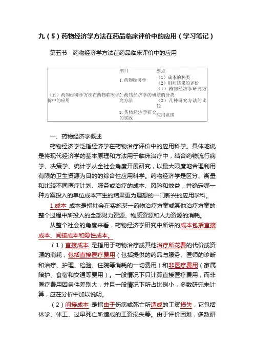 九（5）药物经济学方法在药品临床评价中的应用（学习笔记）