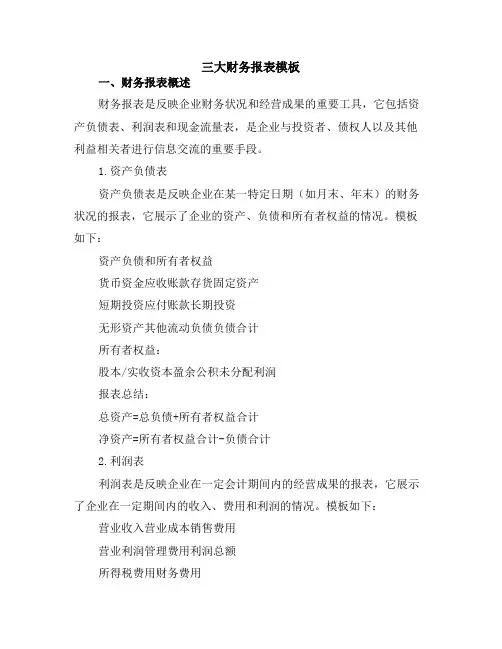三大财务报表模板