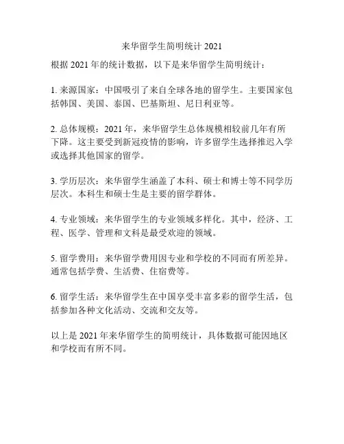 来华留学生简明统计2021