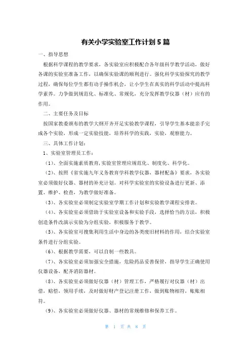 有关小学实验室工作计划5篇