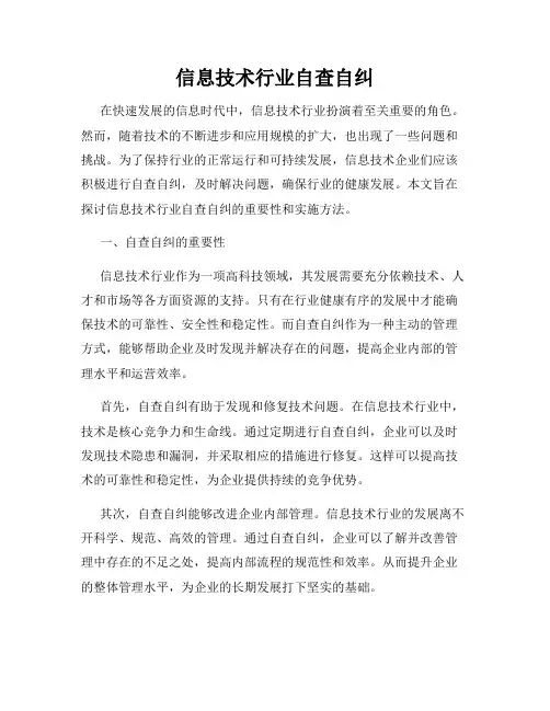 信息技术行业自查自纠