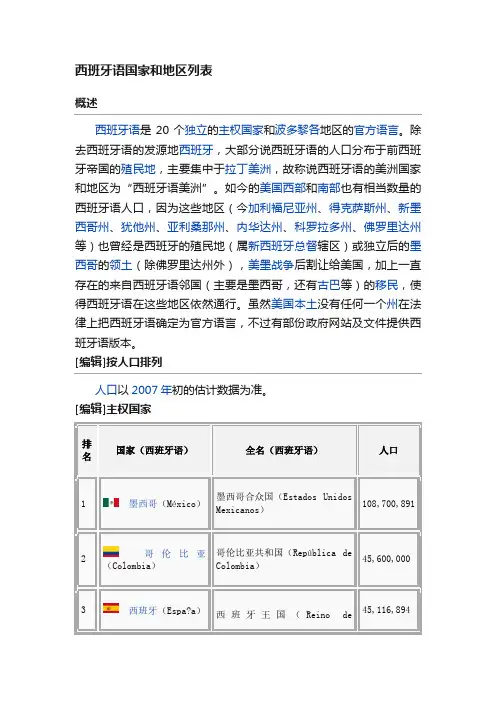 西班牙语国家和地区列表
