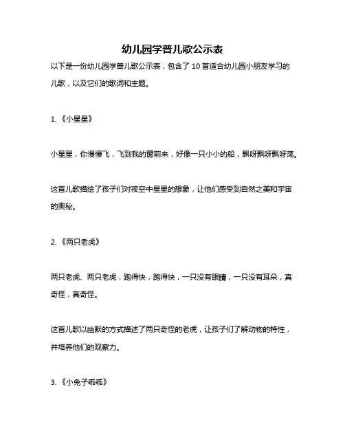 幼儿园学普儿歌公示表