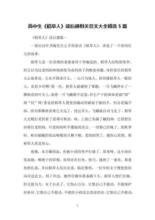 高中生《稻草人》读后感相关范文大全精选5篇
