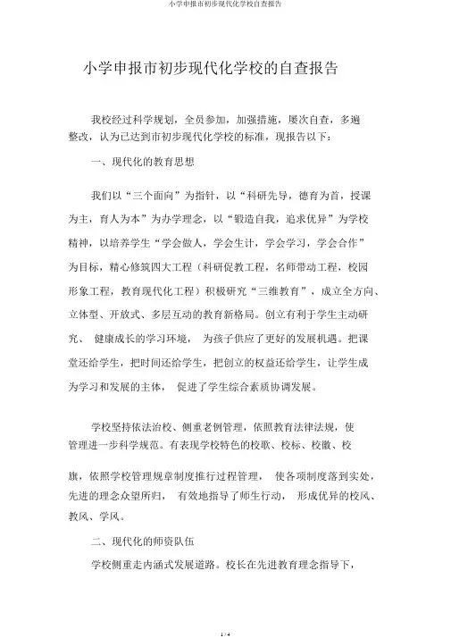 小学申报市初步现代化学校自查报告