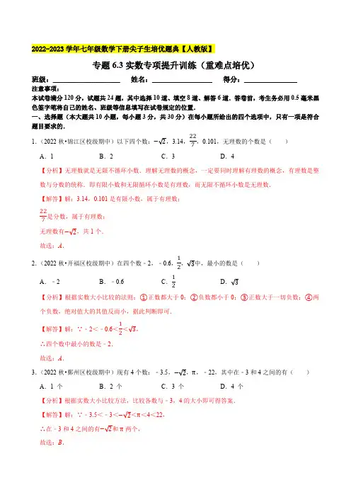 部编数学七年级下册专题6.3实数专项提升训练(重难点培优)2023培优(解析版)【人教版】含答案