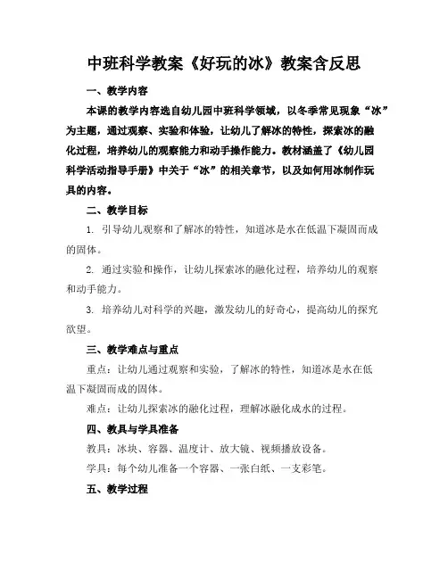 中班科学教案《好玩的冰》教案含反思