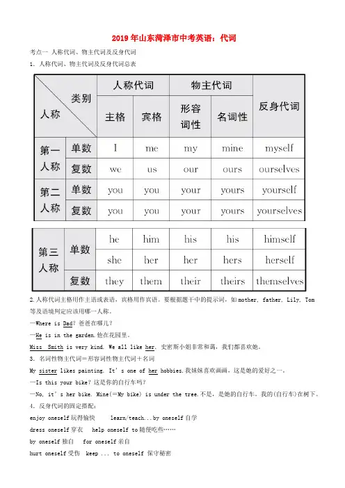 山东省菏泽市2019年中考英语代词考点剖析20190311231