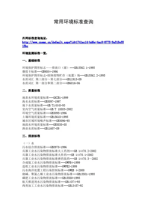 常用环境标准查询