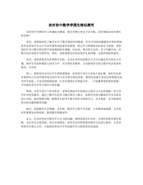 农村初中数学学困生转化探究