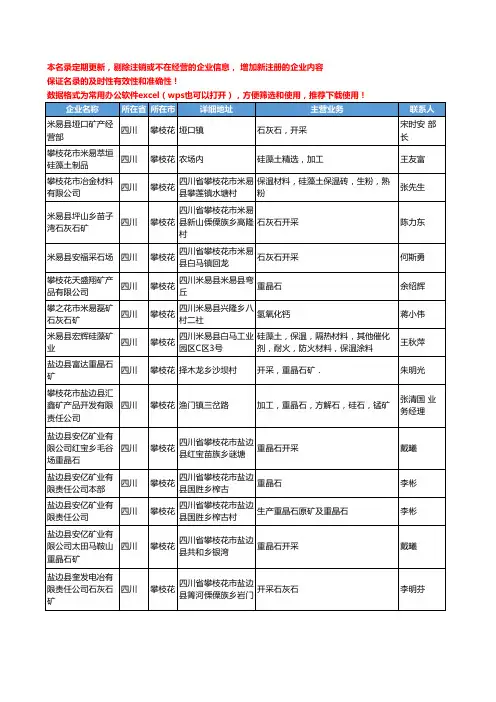 2020新版四川省攀枝花非金属矿产工商企业公司名录名单黄页联系方式大全36家