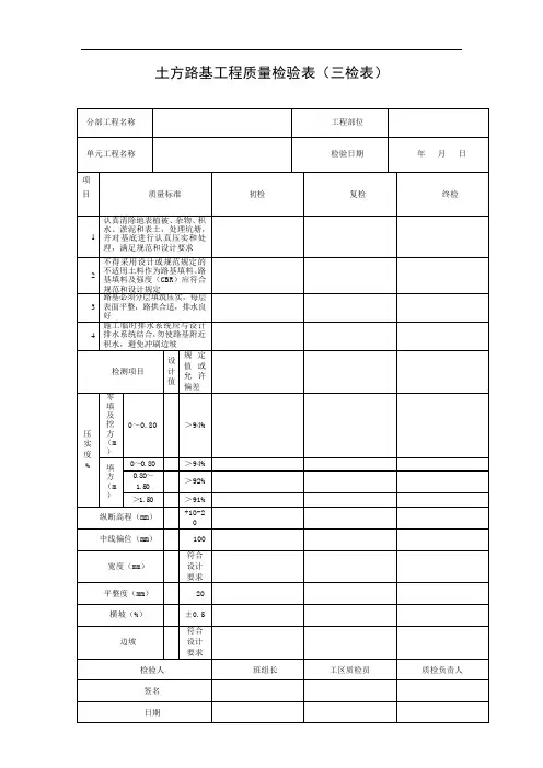 土方路基工程质量三检表
