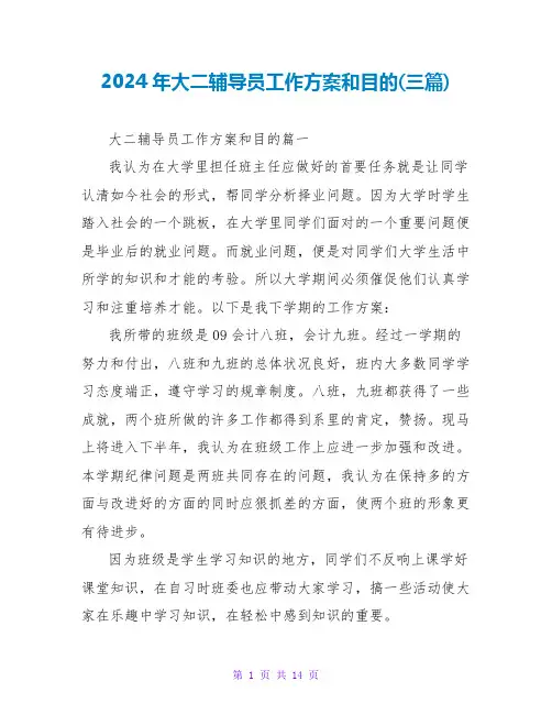 2024年大二辅导员工作计划和目标(三篇)