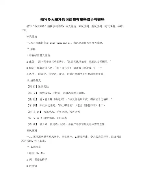 描写冬天寒冷的词语都有哪些成语有哪些