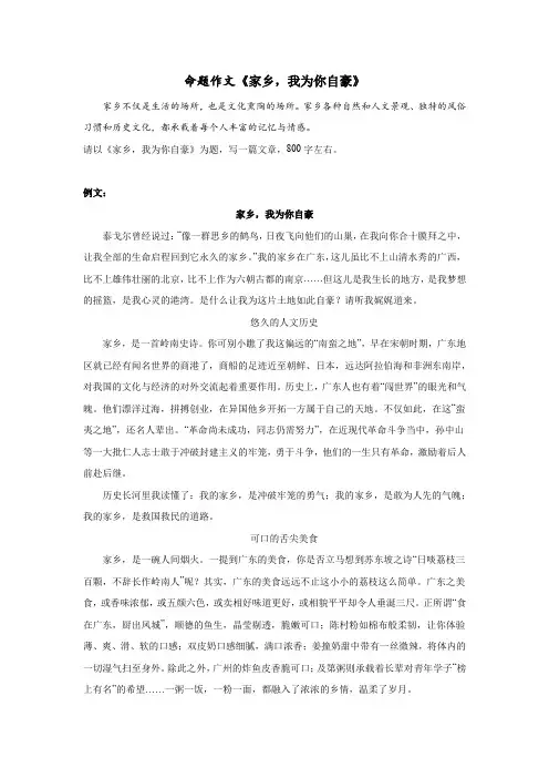 命题作文《家乡,我为你自豪》