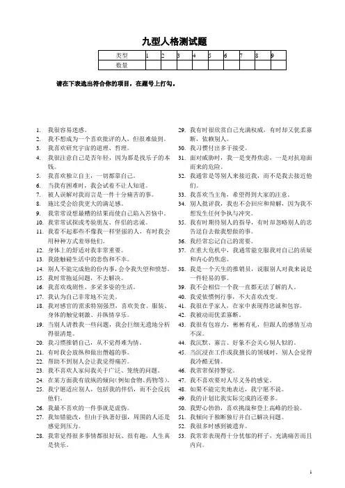 九型人格自我测试题