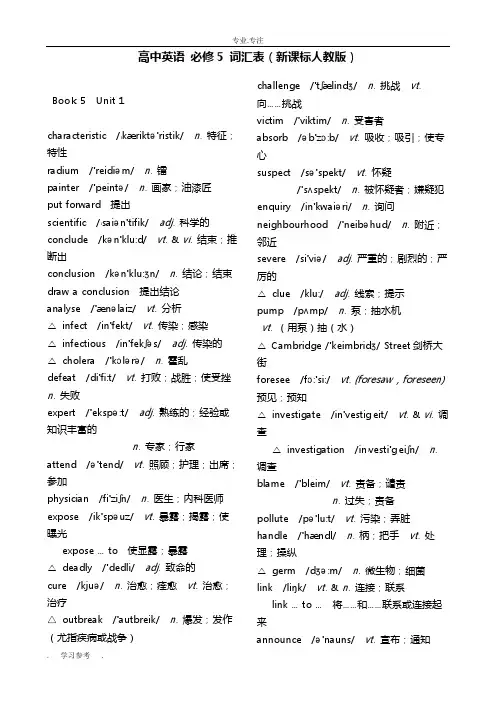 人教英语必修5词汇表(带音标)