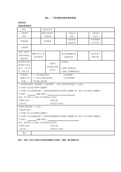 062 《工伤保险伤残待遇申报表》